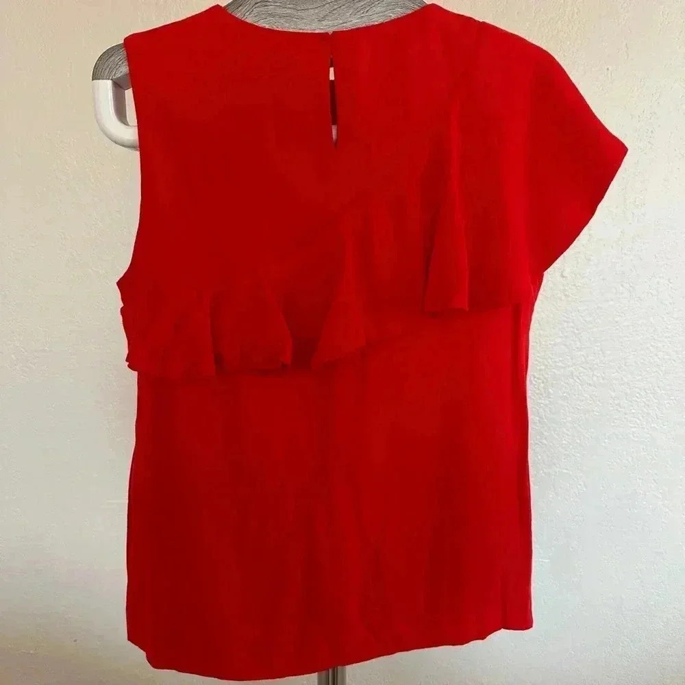 Maje Ruffled Front Lorena Red Top Size 3 - Picture 5 of 6